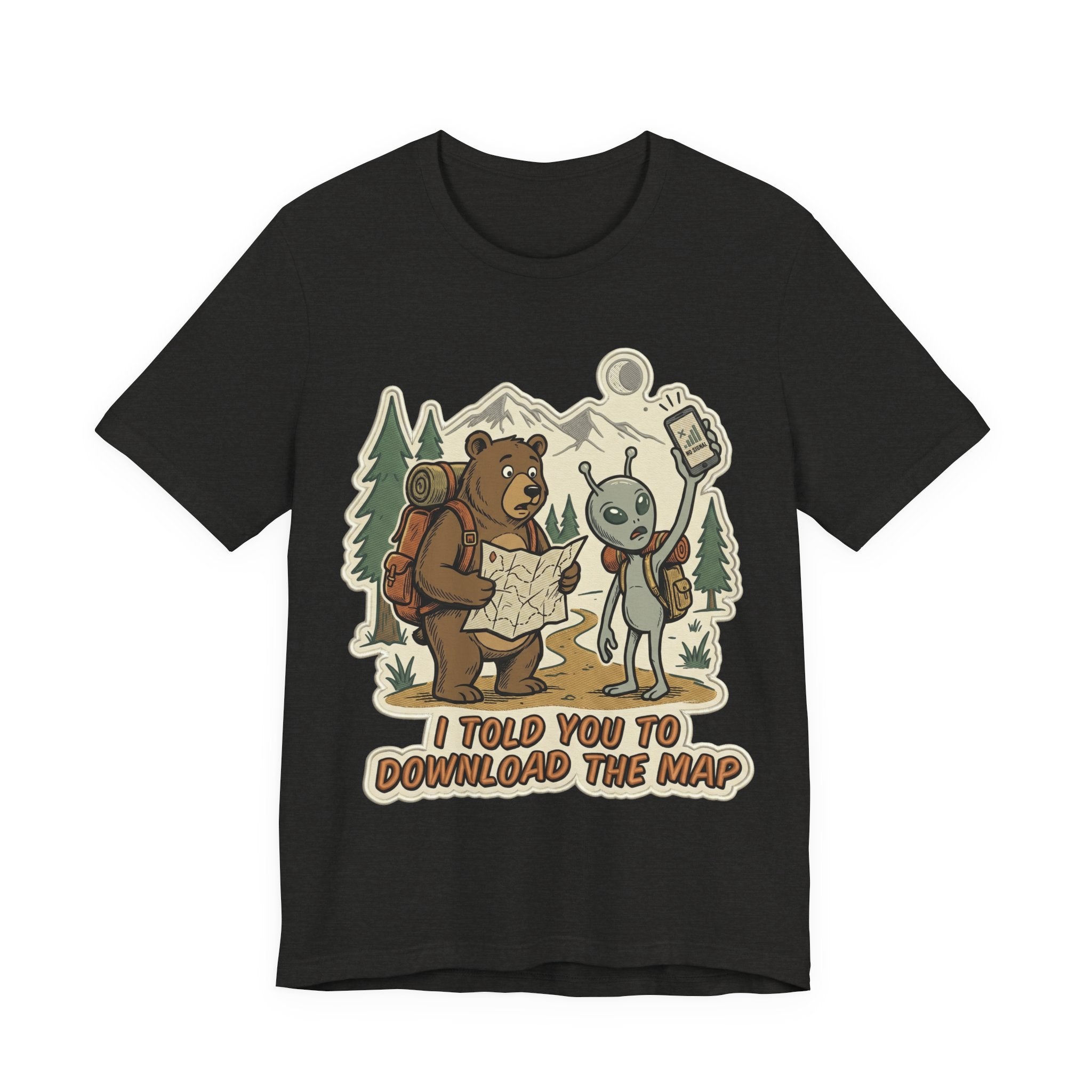 Hiking Bear & Alien Funny T‑Shirt