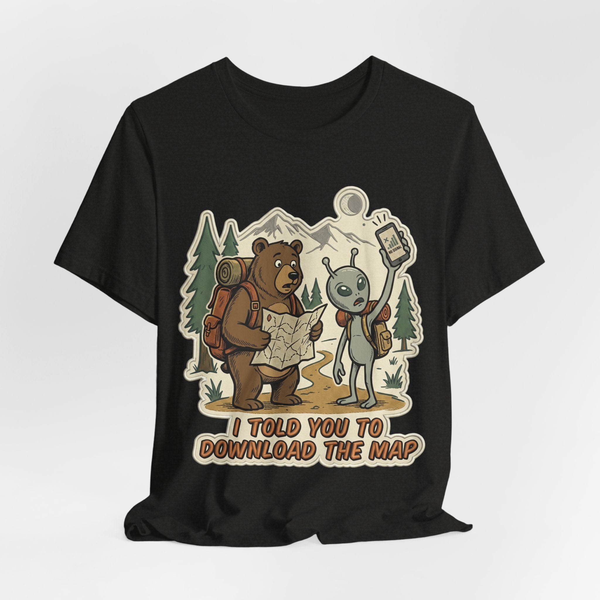 Hiking Bear & Alien Funny T‑Shirt