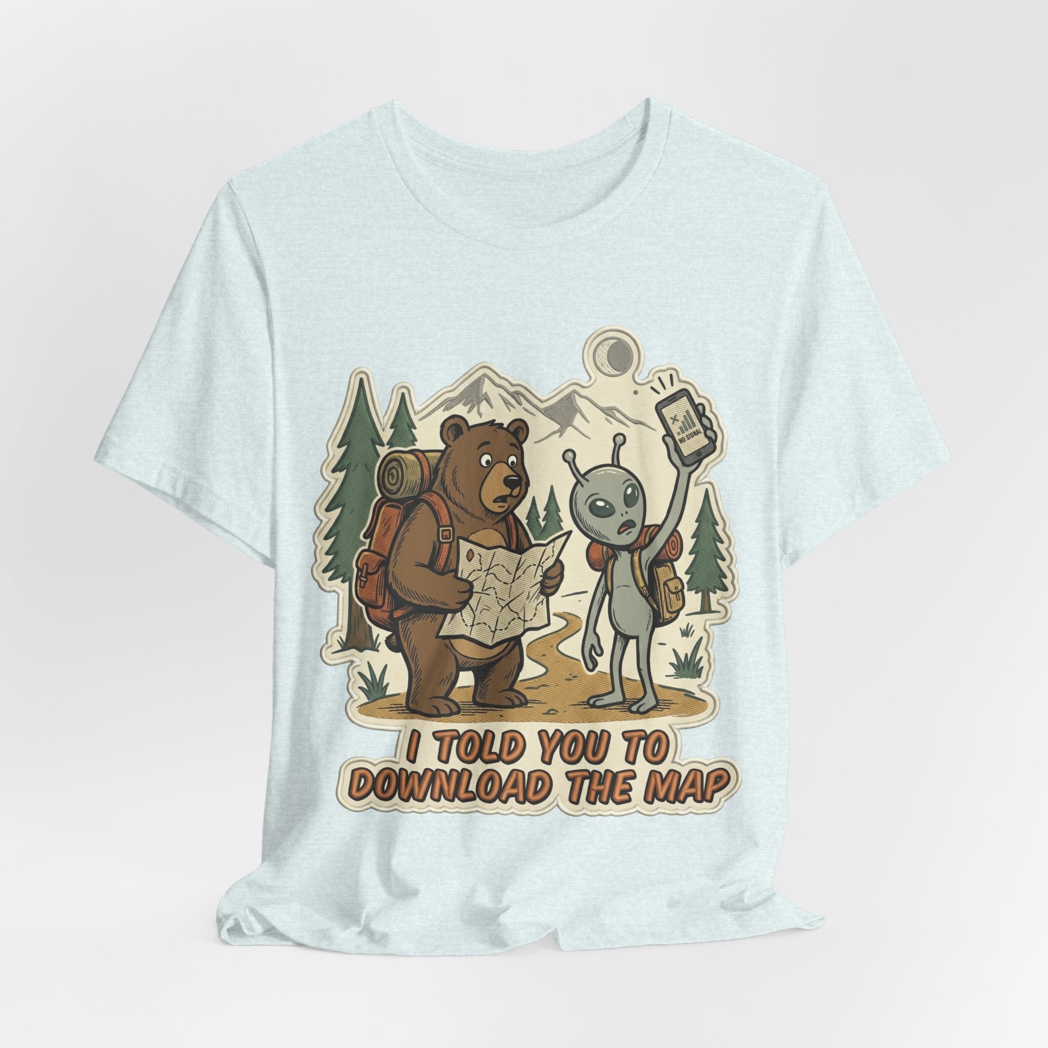 Hiking Bear & Alien Funny T‑Shirt