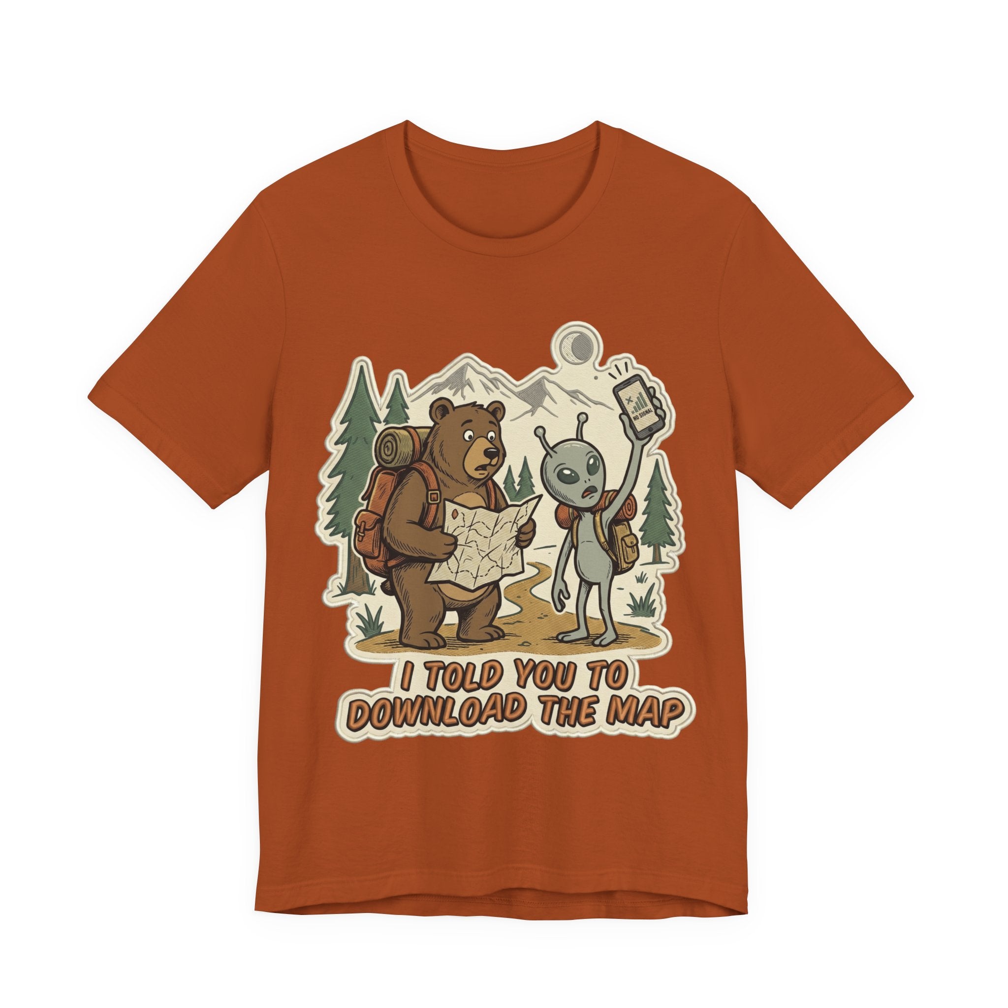 Hiking Bear & Alien Funny T‑Shirt