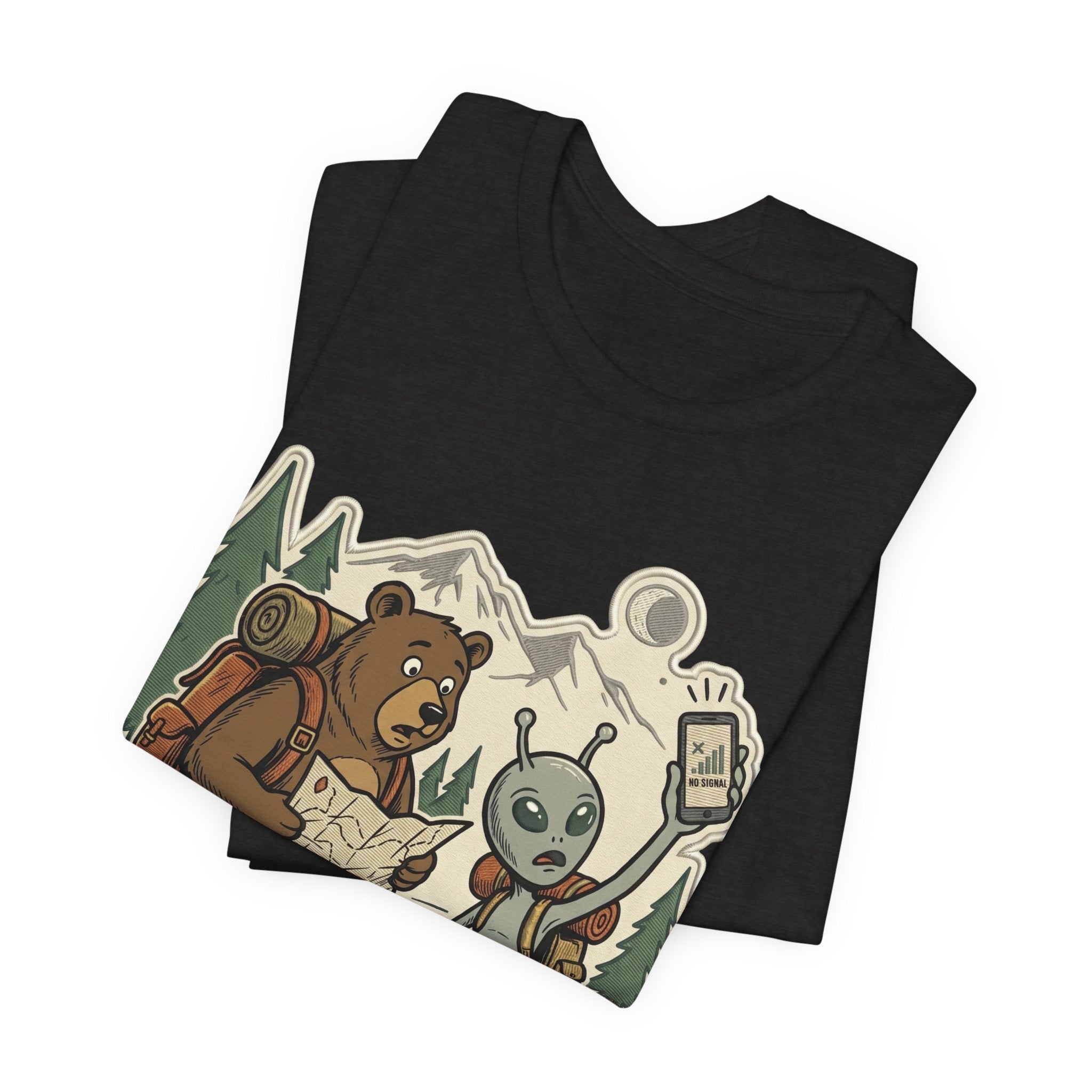 Hiking Bear & Alien Funny T‑Shirt