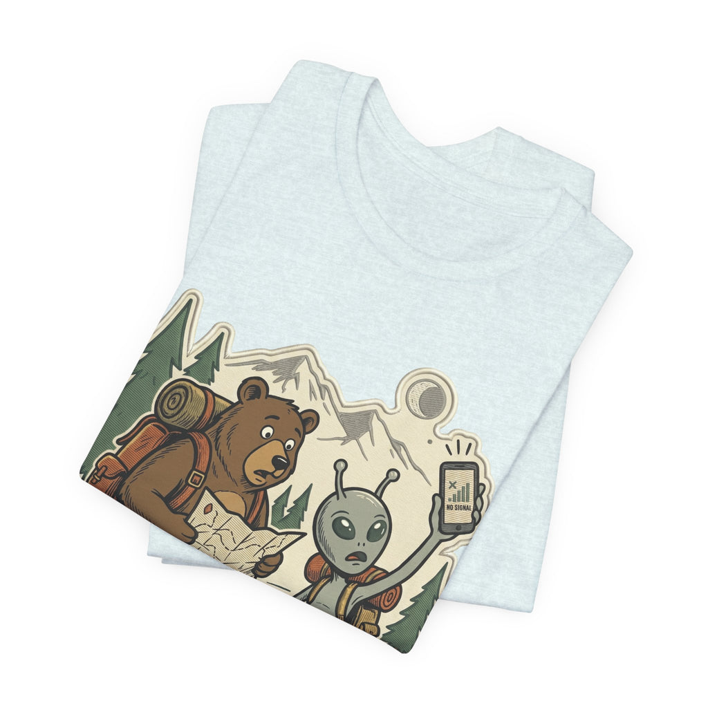 Hiking Bear & Alien Funny T‑Shirt