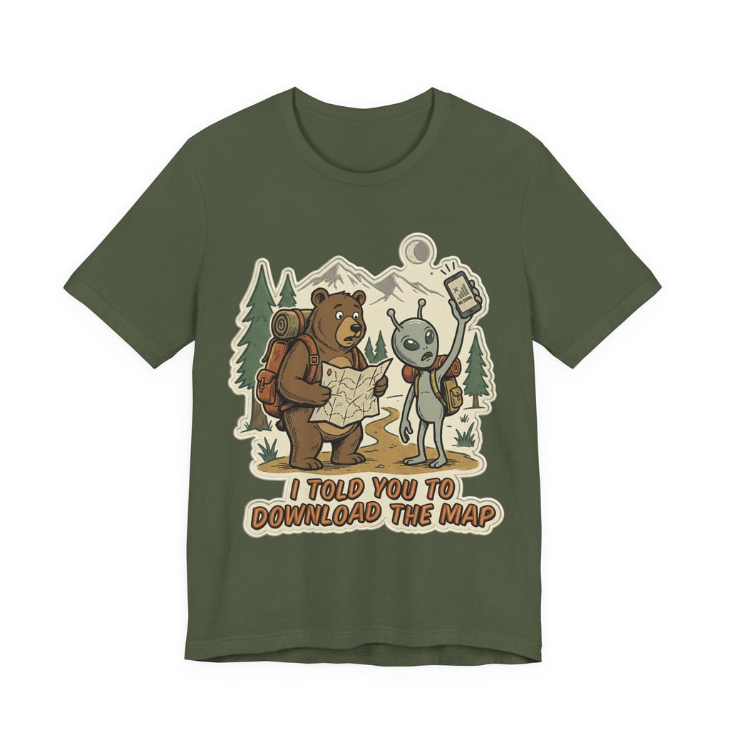 Hiking Bear & Alien Funny T‑Shirt