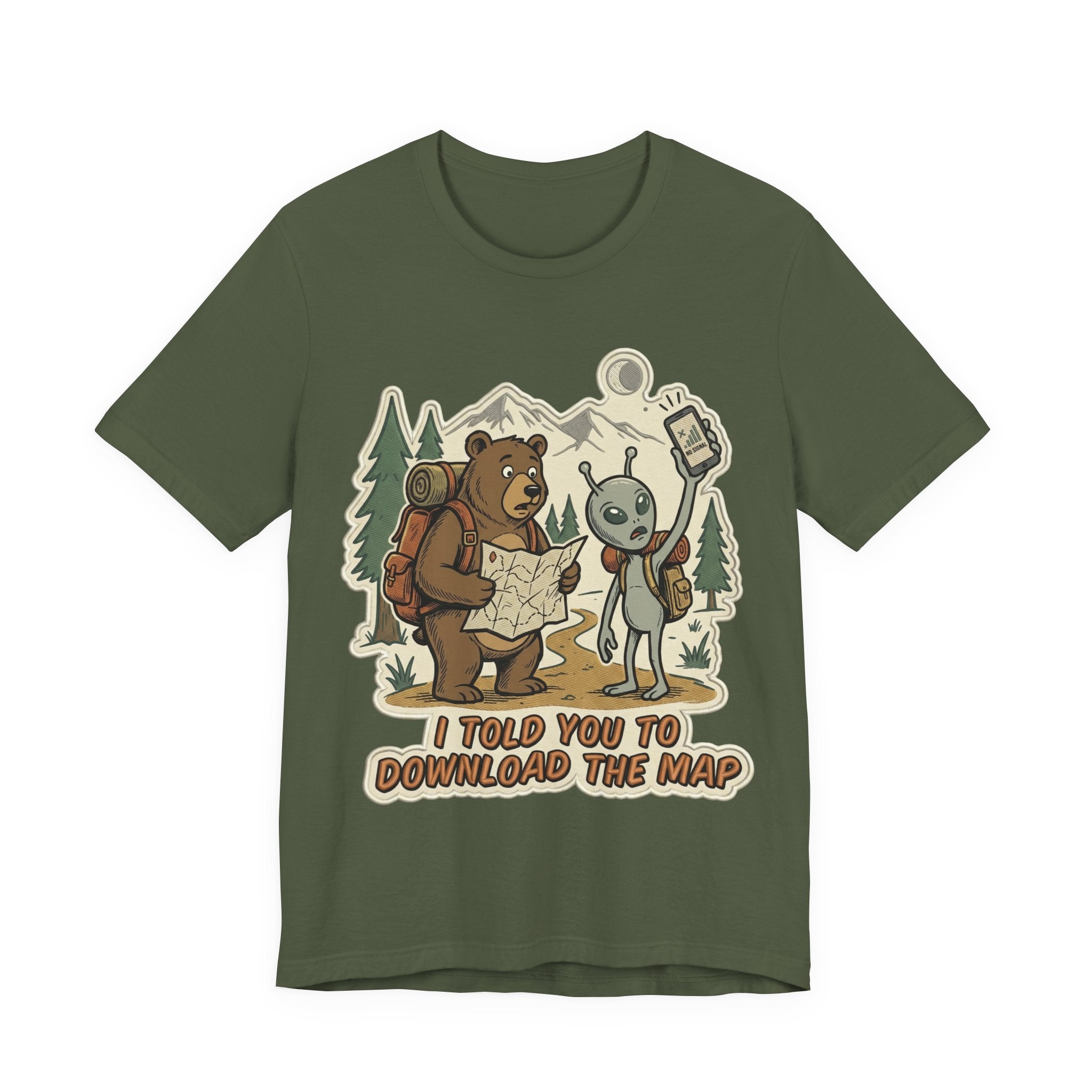 Hiking Bear & Alien Funny T‑Shirt