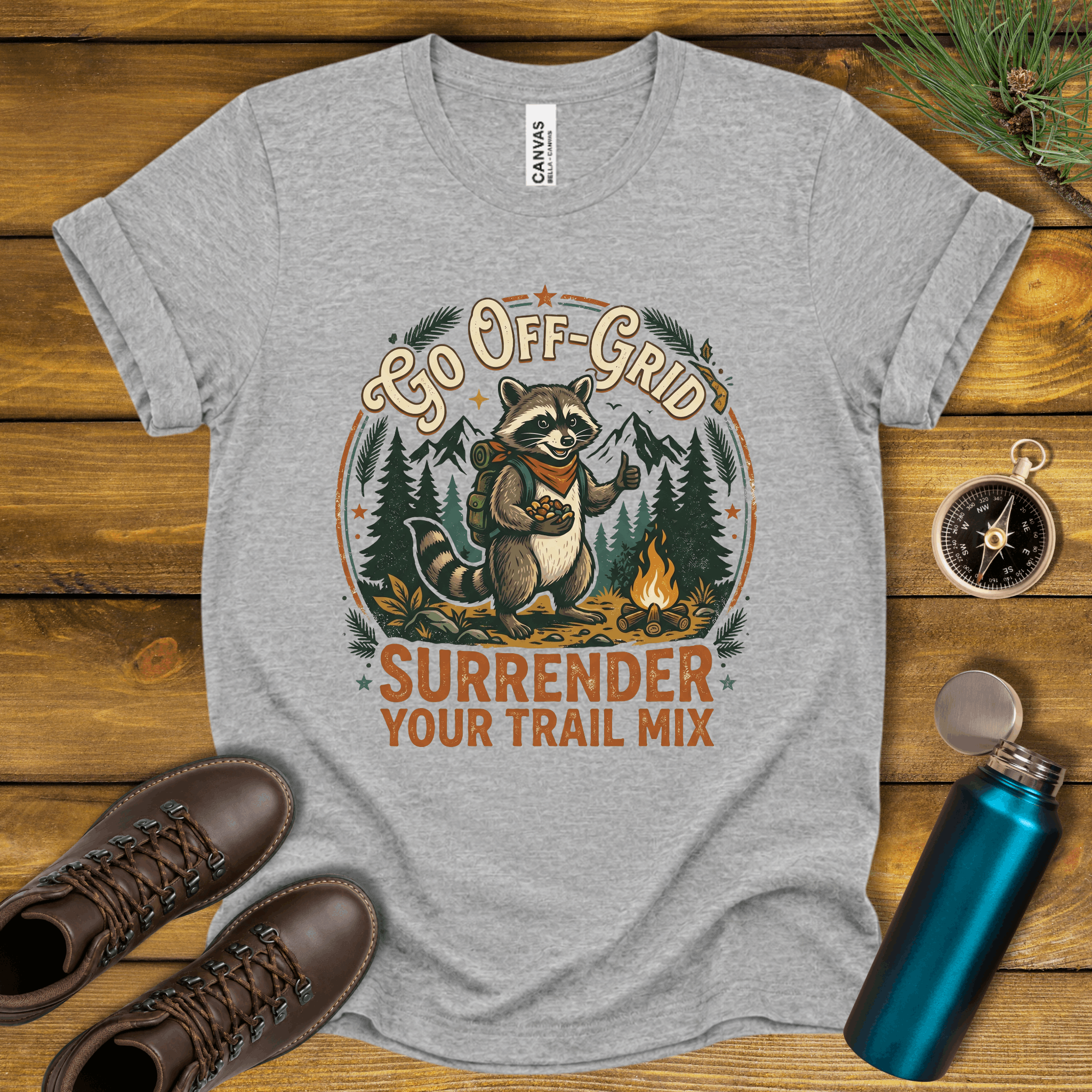 Go Off-Grid Raccoon Camping T-Shirt