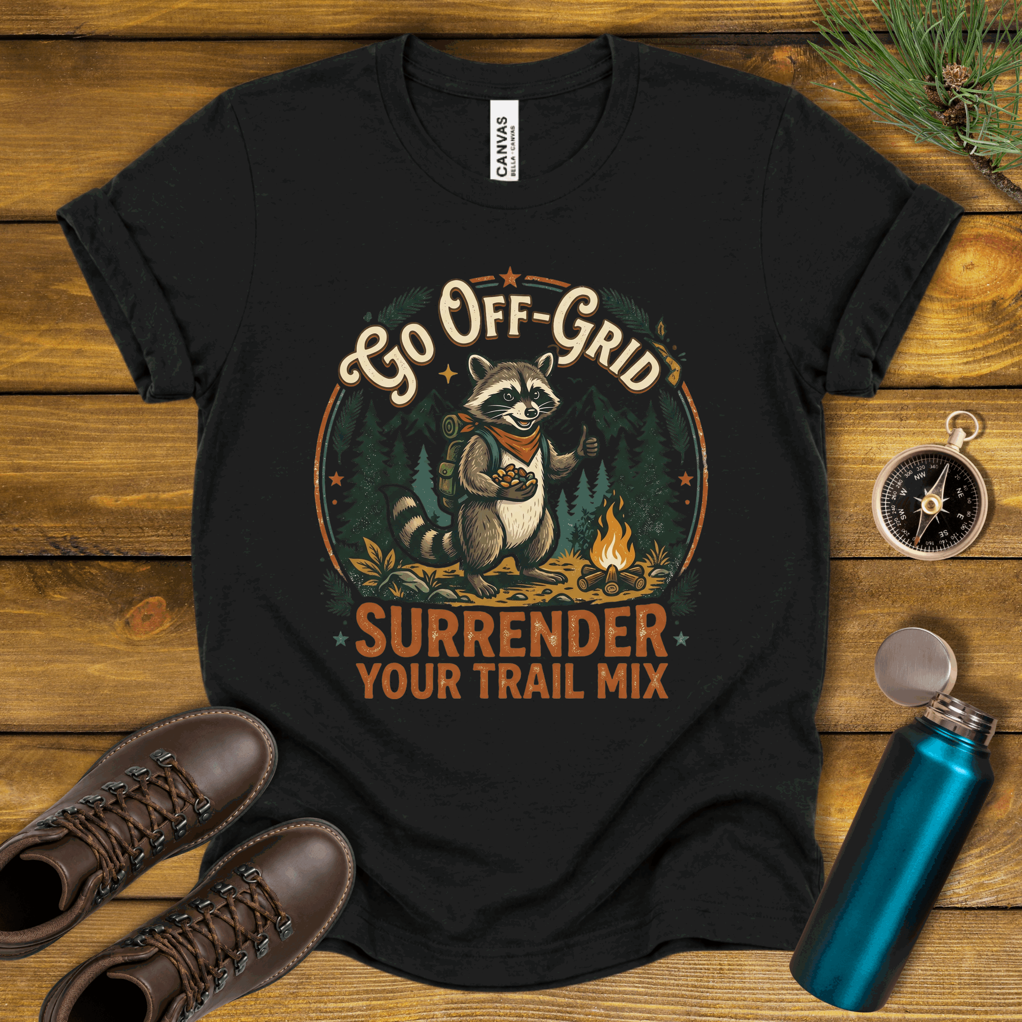 Go Off-Grid Raccoon Camping T-Shirt