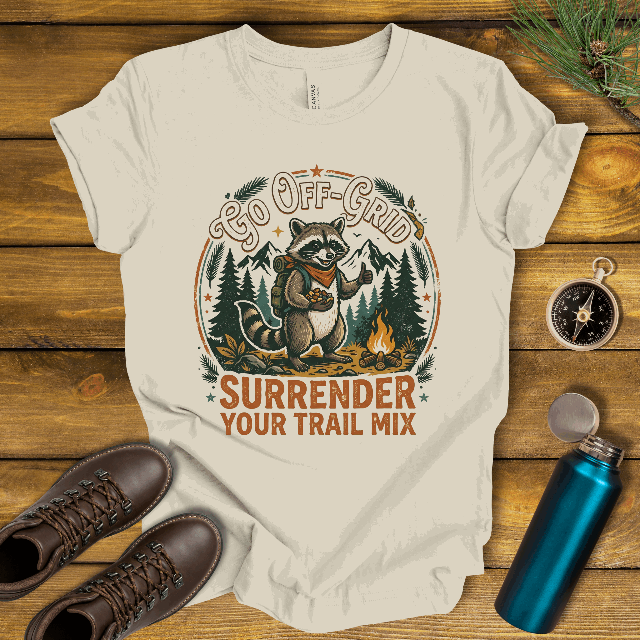Go Off-Grid Raccoon Camping T-Shirt