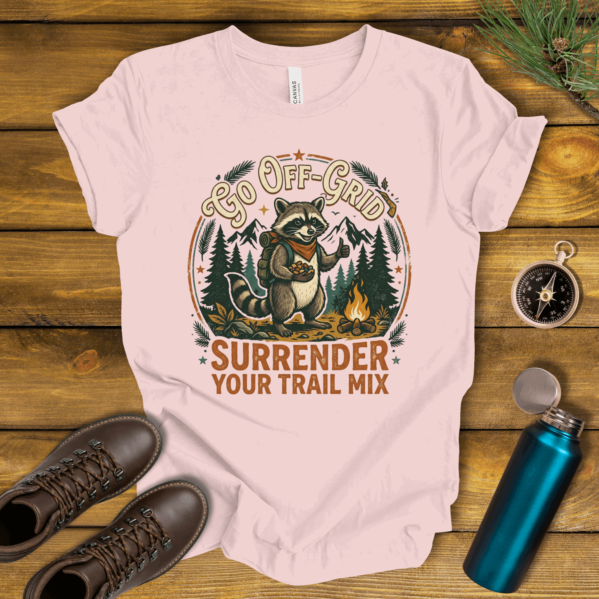 Go Off-Grid Raccoon Camping T-Shirt