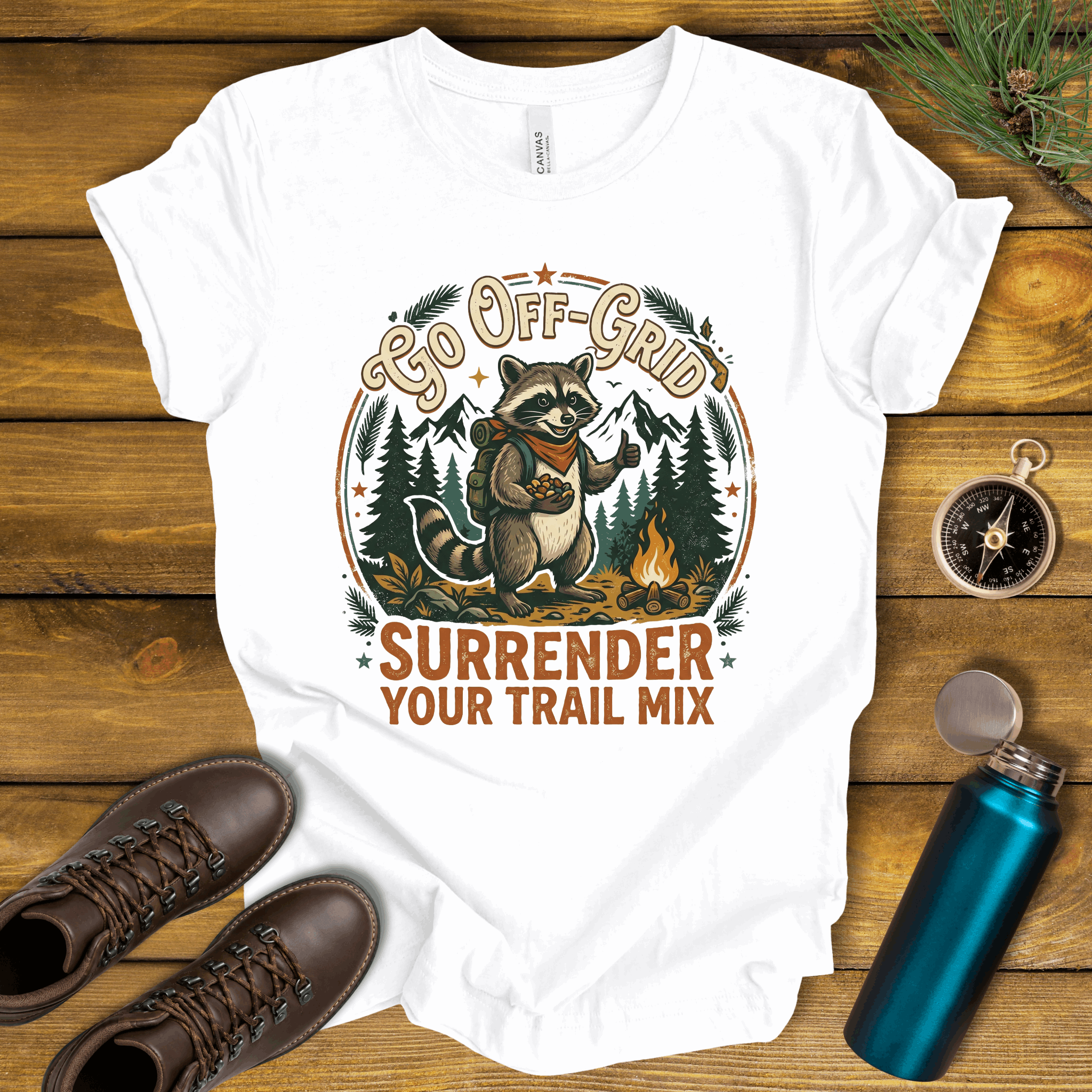 Go Off-Grid Raccoon Camping T-Shirt