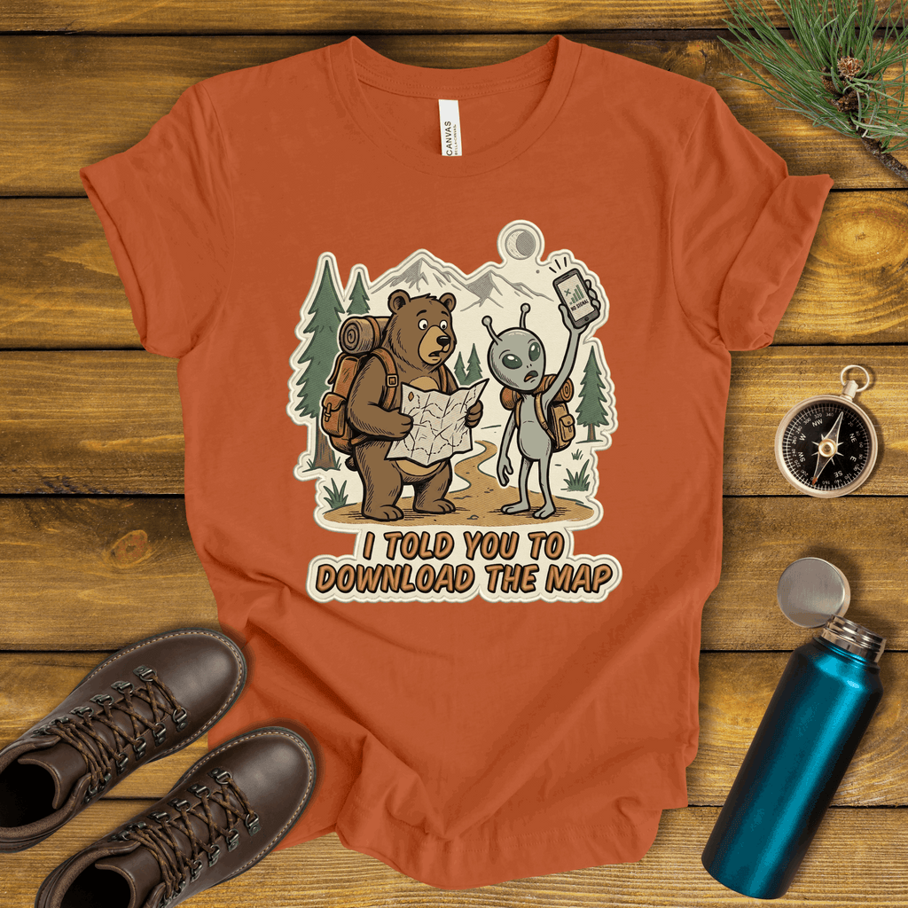 Hiking Bear & Alien Funny T‑Shirt