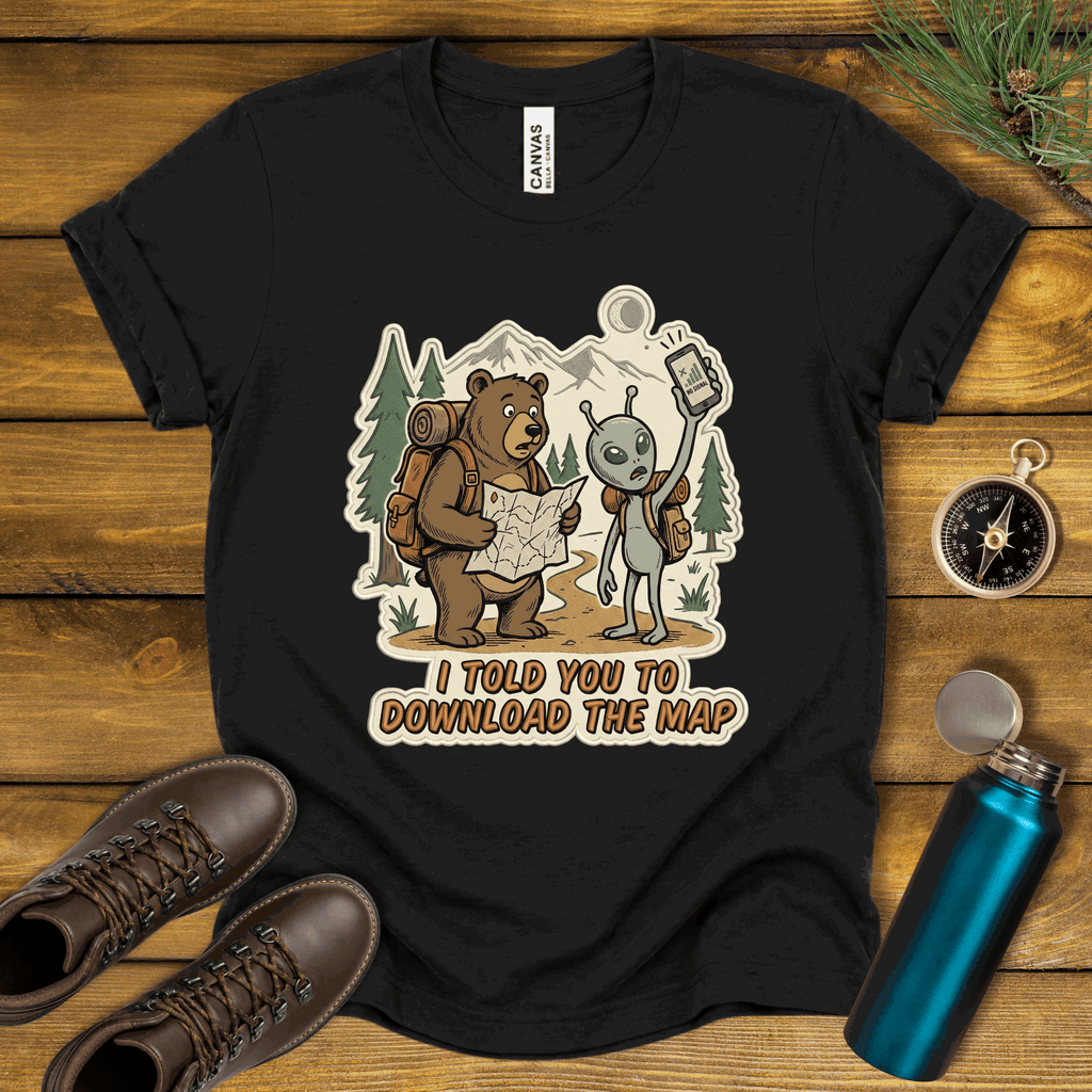 Hiking Bear & Alien Funny T‑Shirt