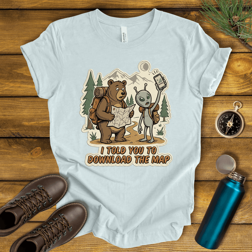 Hiking Bear & Alien Funny T‑Shirt