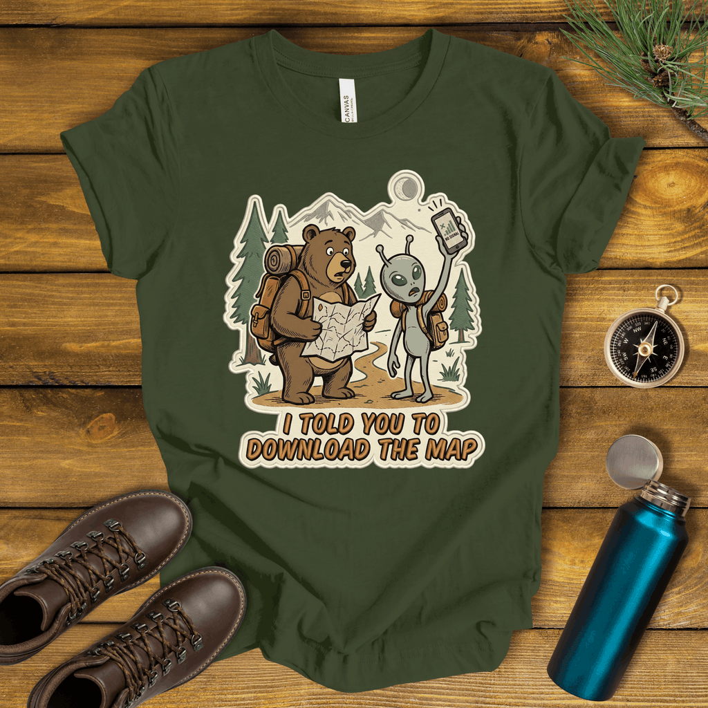 Hiking Bear & Alien Funny T‑Shirt