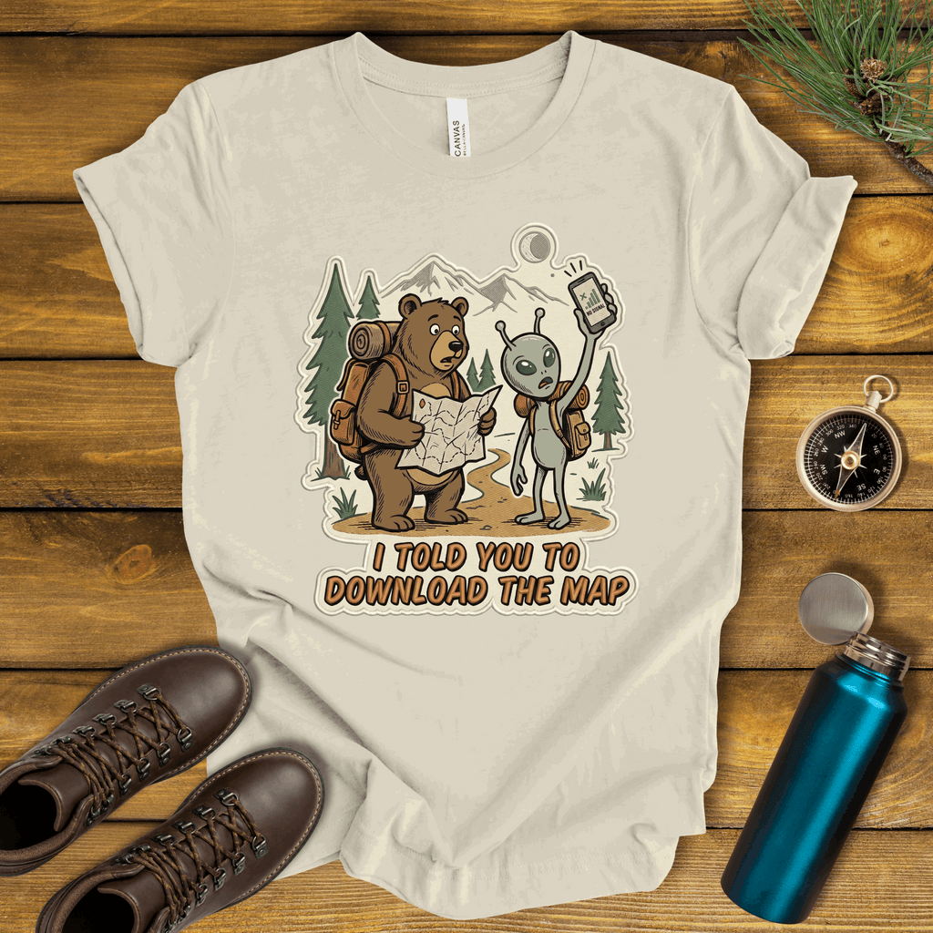 Hiking Bear & Alien Funny T‑Shirt