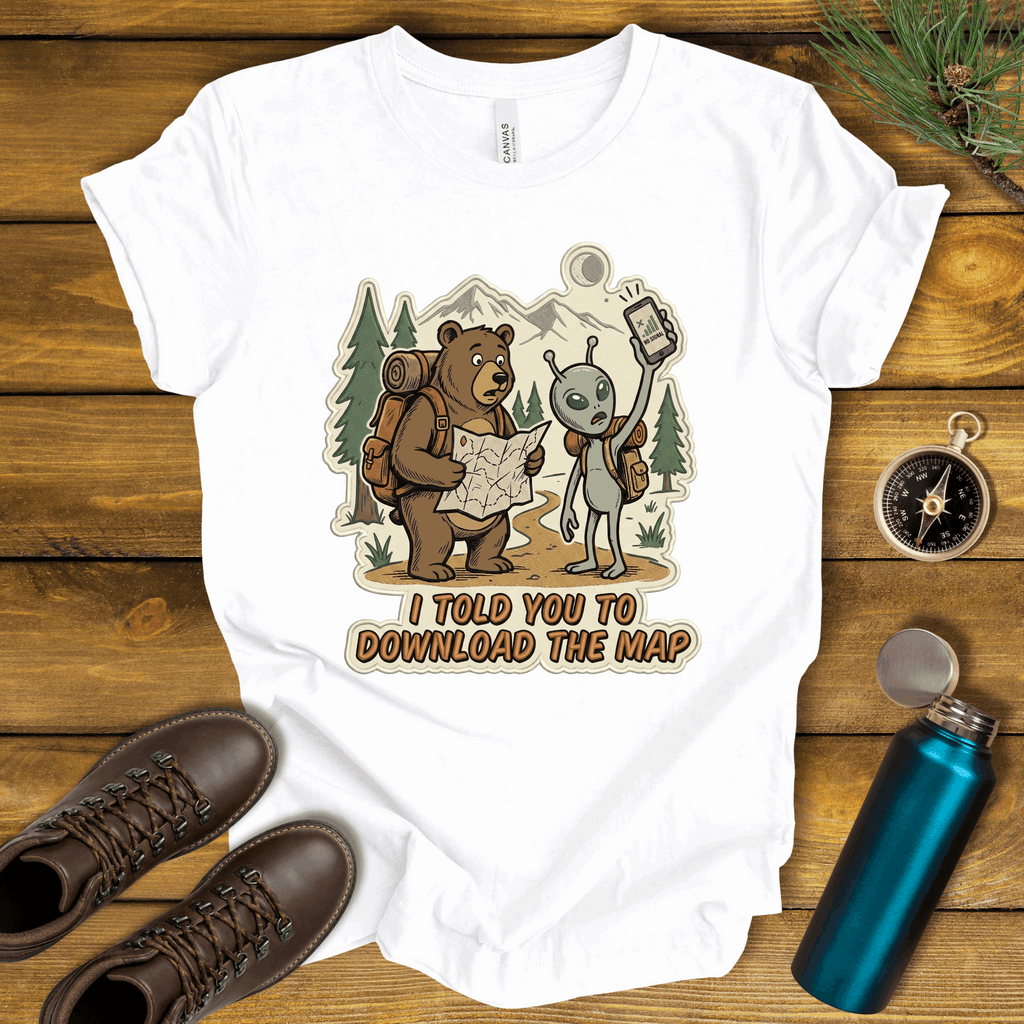 Hiking Bear & Alien Funny T‑Shirt